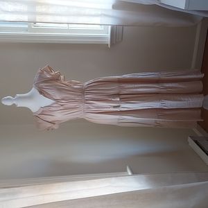 Moon River Tan Ruffle Cap Sleeve Maxi Dress Size M